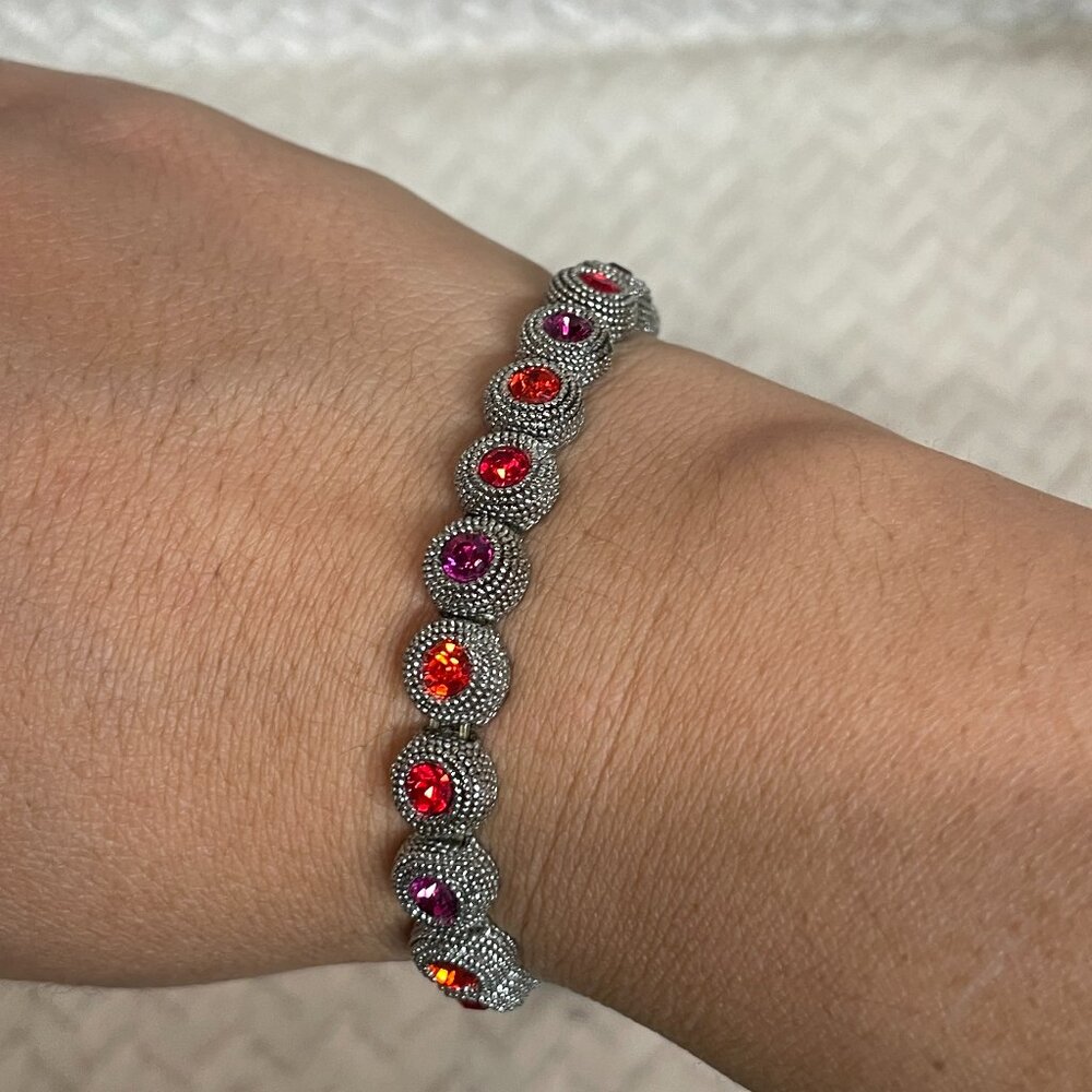 Byzantine Style Silver Garnet‎ Colored Stretchy Whimsigoth Bracelet